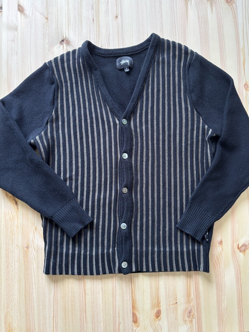 Stussy Men’s Merino Wool Cotton Striped Knit Cardigan Black Size S